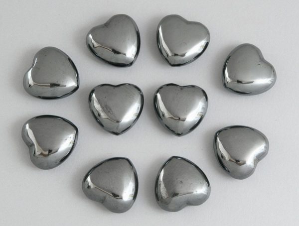 Hematite, Magnetic, Puffy Hearts, 30mm, bag of 10 All Polished Crystals