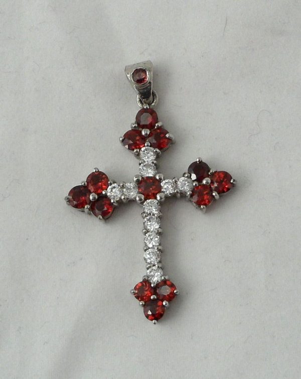Garnet and Zircon Gemstone Cross Pendant All Crystal Jewelry cross
