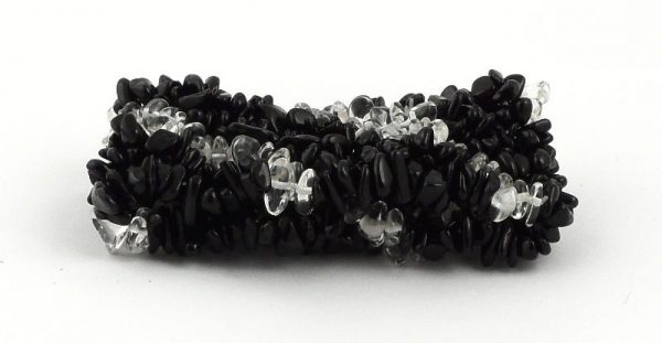 Clear Quartz and Black Obsidian XQ Wide Mesh Chip Bracelet All Crystal Jewelry black obsidian