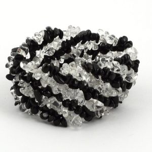 Clear Quartz and Black Obsidian XQ Wide Mesh Chip Bracelet All Crystal Jewelry black obsidian