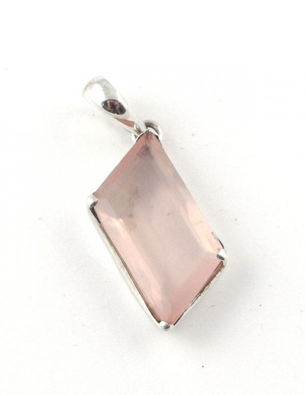 Rose Quartz geometric pendant – sterling silver setting All Crystal Jewelry Rose Quartz geometric pendant -