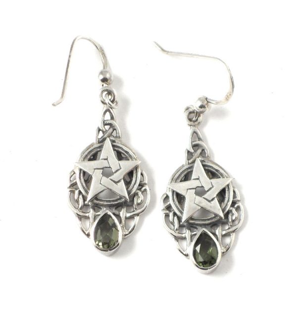 Moldavite teardrop earrings – pentacle in Celtic knots All Crystal Jewelry Moldavite teardrop earrings