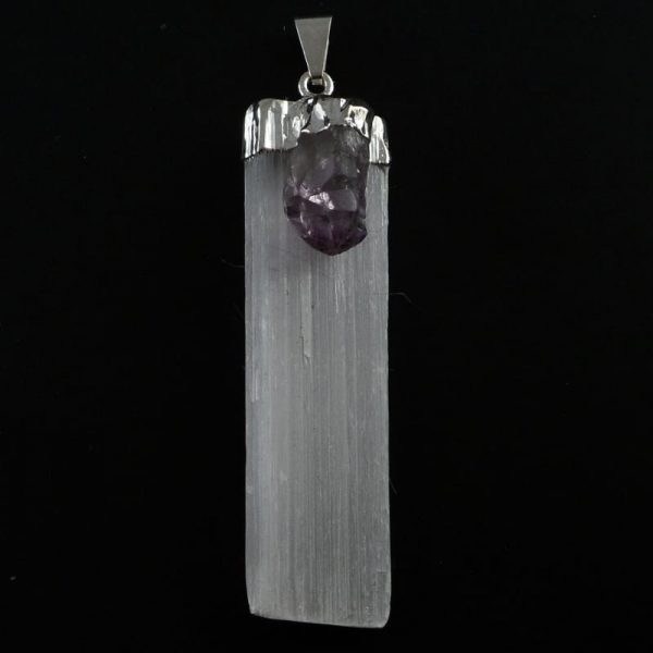 Selenite with Amethyst Pendant All Crystal Jewelry amethyst
