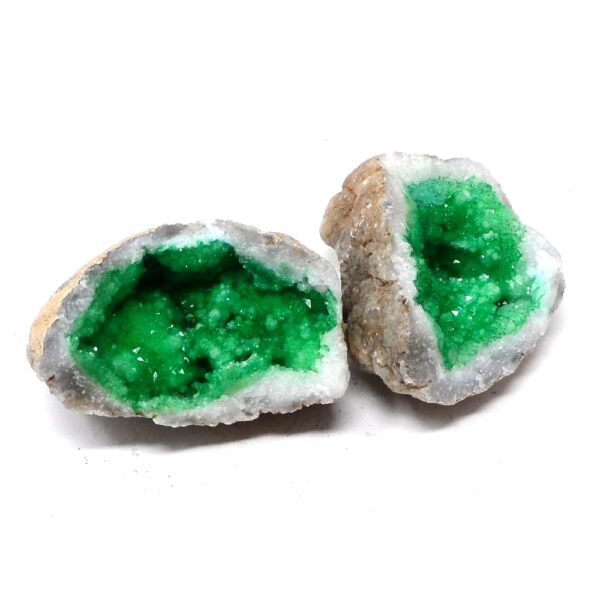 Moroccan Geode Pair Green All Raw Crystals dyed geode