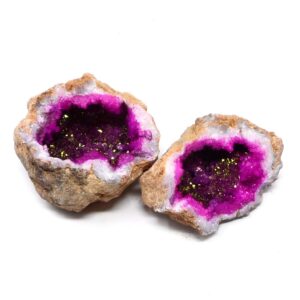 Moroccan Geode Pair Pink/Gold All Raw Crystals dyed geode