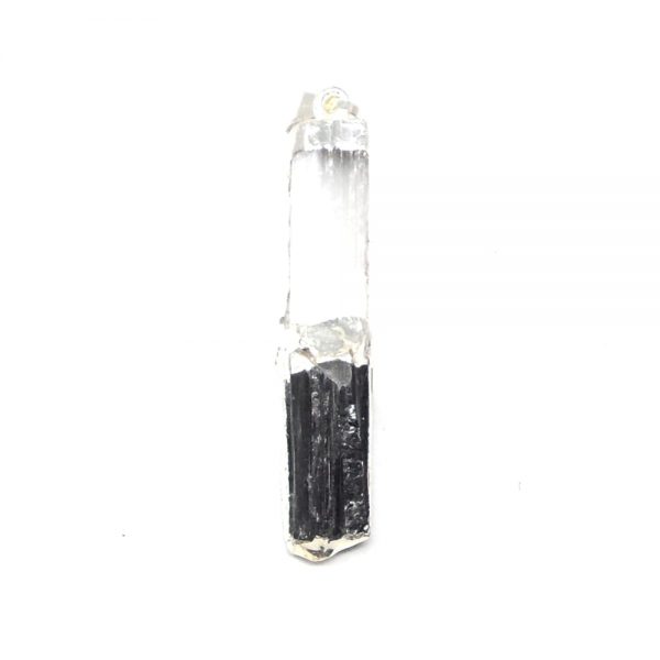Selenite and Black Tourmaline Pendant All Crystal Jewelry black tourmaline