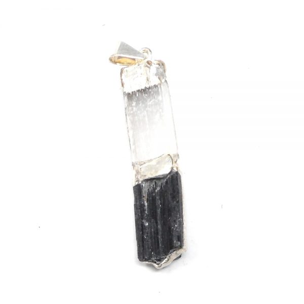 Selenite and Black Tourmaline Pendant All Crystal Jewelry black tourmaline
