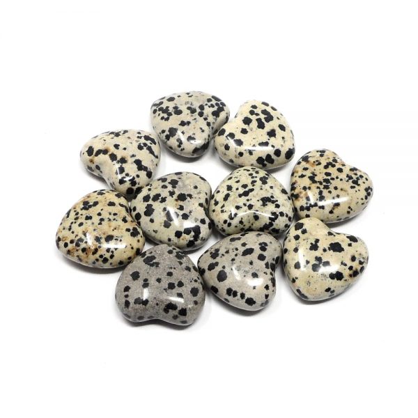 Dalmatian Jasper Hearts bag of 10 All Polished Crystals bulk jasper hearts