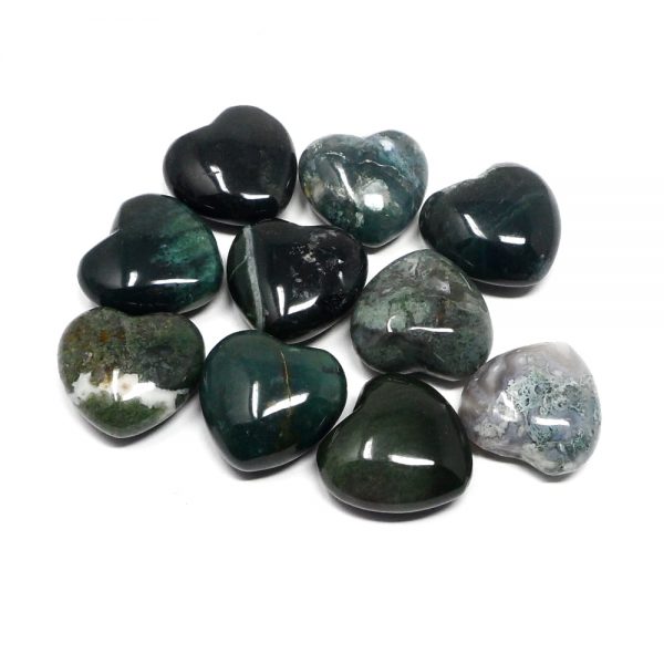 Moss  Agate Hearts bag of 10 All Polished Crystals agate