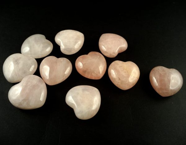 Quartz, Rose, Hearts – bag of 10 All Polished Crystals bulk crystal hearts