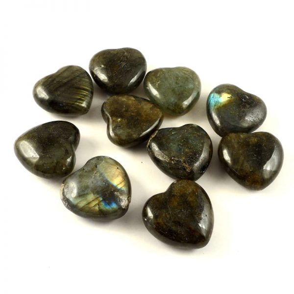 Labradorite Hearts bag of 10 All Polished Crystals bulk crystal hearts