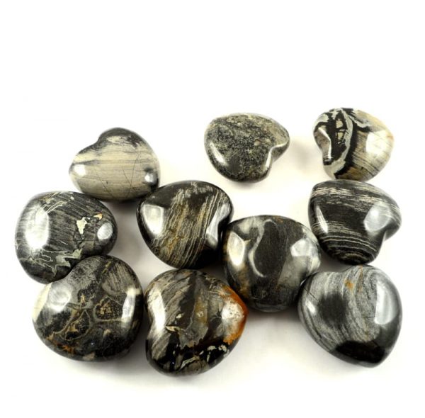 Jasper, Silver Lace, Hearts, bag of 10 All Polished Crystals heart