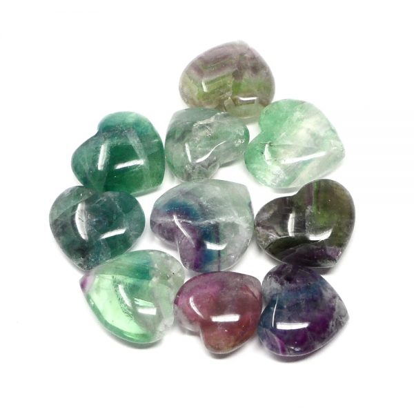 Fluorite Hearts, bag of 10 All Polished Crystals bulk crystal hearts