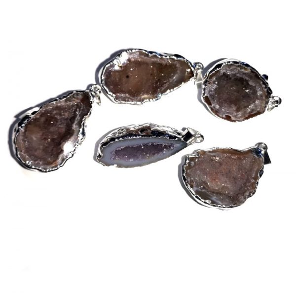 Agate Geode Half Pendant, light, silver colour All Crystal Jewelry agate