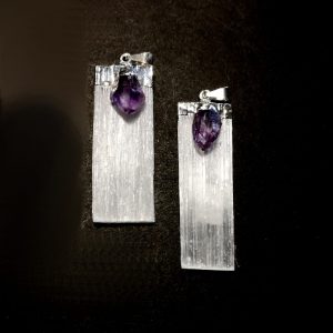 Selenite with Amethyst Pendant All Crystal Jewelry amethyst