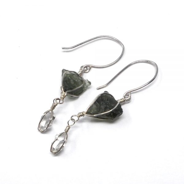 Moldavite and Herkimer Diamond Earrings All Crystal Jewelry crystal earrings