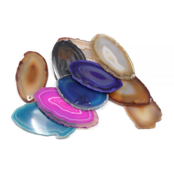 Agate Slabs, Mixed, pack of 10 size 0 drilled Agate Products agate