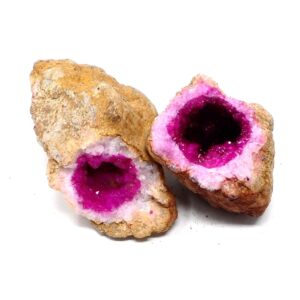 Moroccan Geode Pair Pink/Gold All Raw Crystals dyed geode